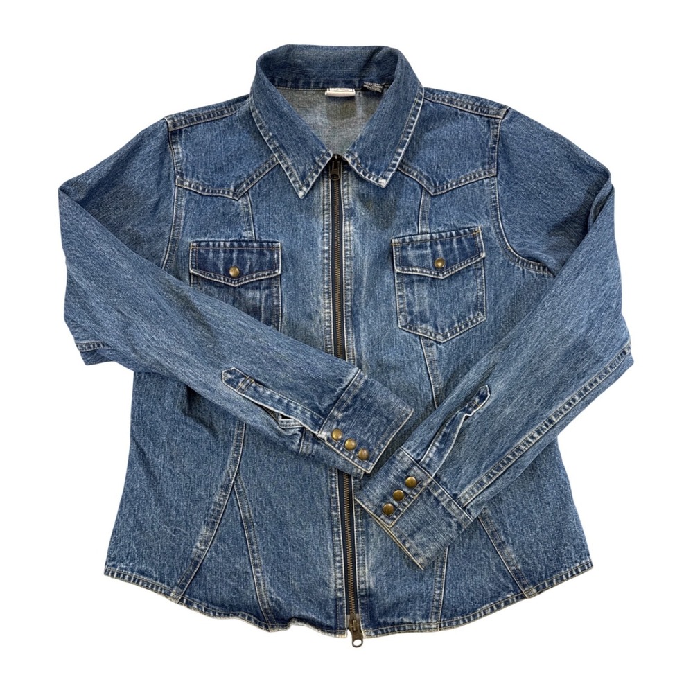 Arizona Jean Company Womens XL Denim Jacket Full Zip Western Medium Wash Cotton